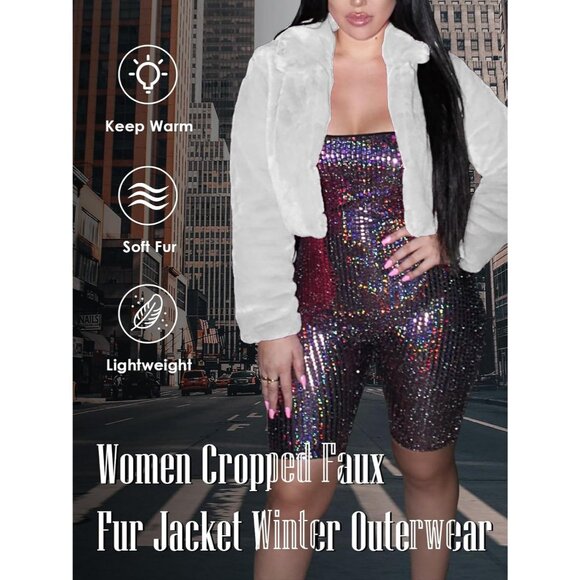 Women's Winter Faux Fur Long Sleeve Jacket Shaggy Open Front Cardigan Cream - Picture 6 of 6